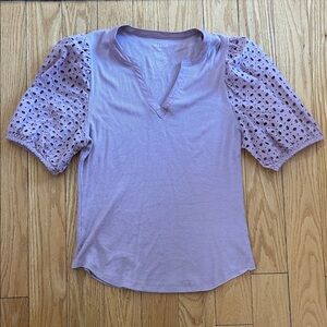 Nine West Lilac Eyelet Sleeve Blouse